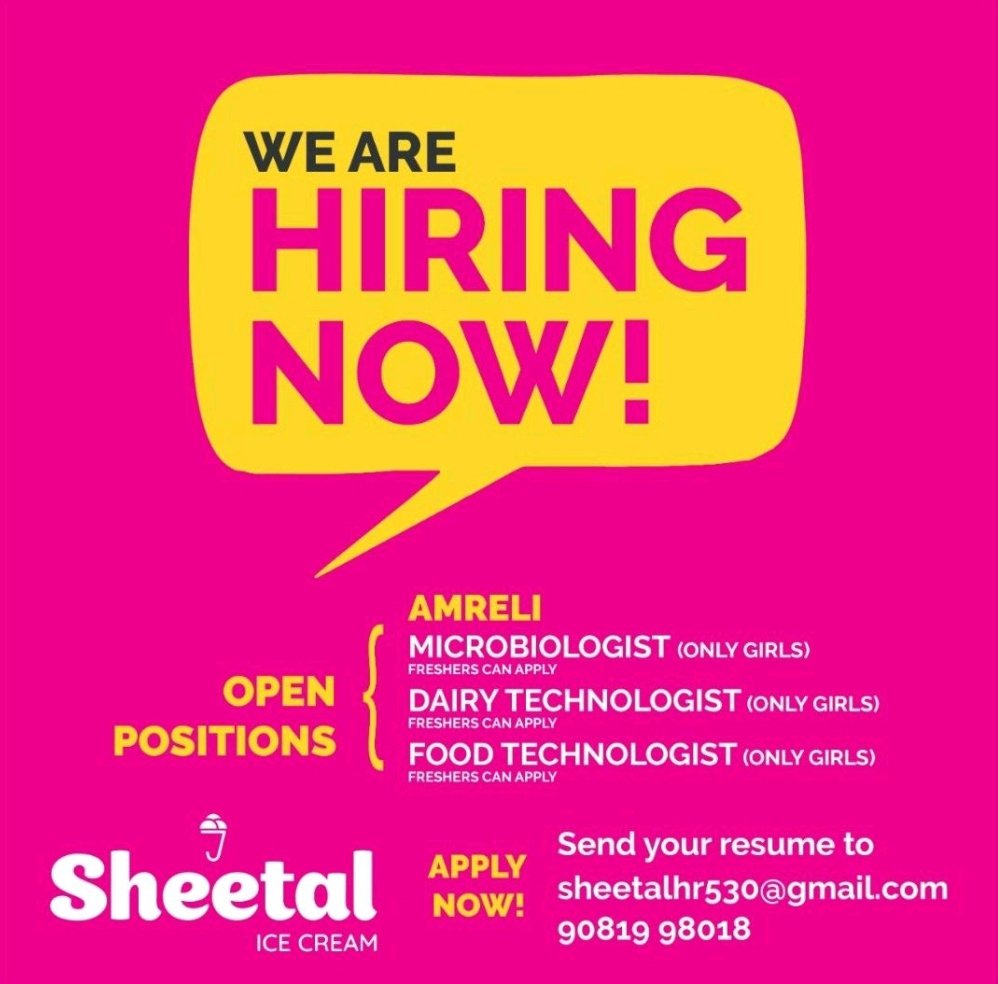 Vacancy for Freshers in Sheetal Ice Cream 